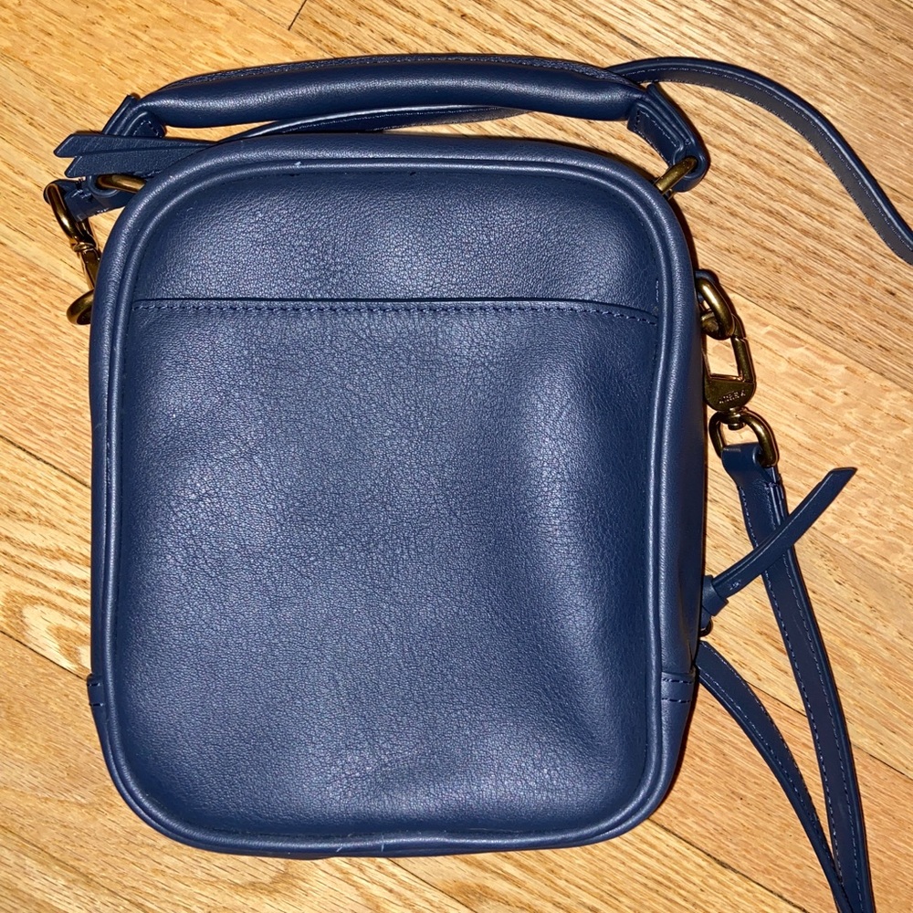 NEW Jcrew Leather Boxy Shoulder Crossbody Bag Navy w Stripe Strap